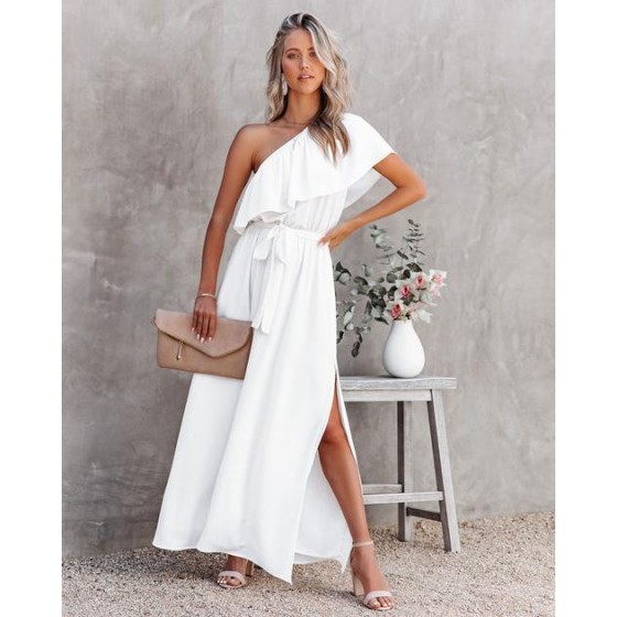Fall In Love One Shoulder Maxi Dress - White