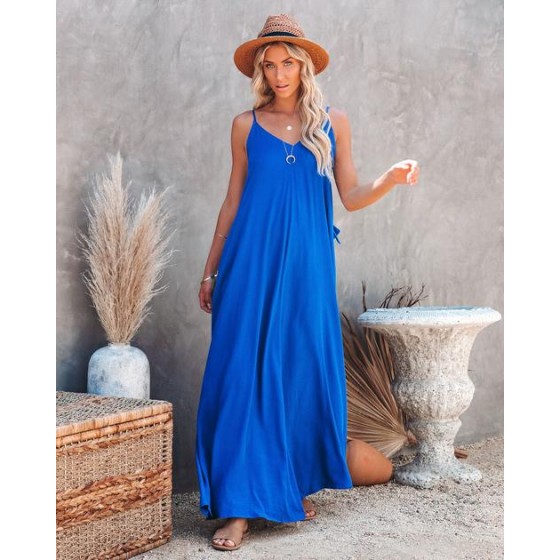 That Summer Feeling Pocketed Maxi Dress - Cobalt Blue