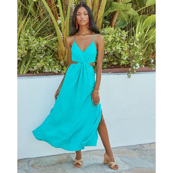 Giverny Twist Front Cutout Maxi Dress - Turquoise