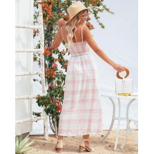 We’re Glowing Linen Blend Pocketed Plaid Maxi Dress