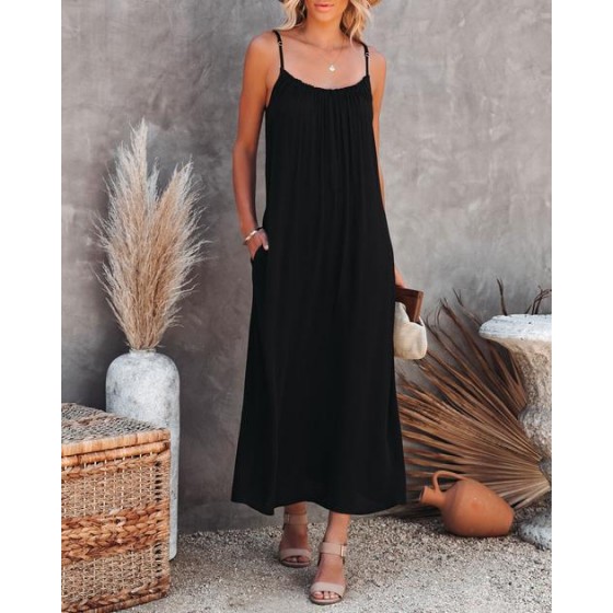 Gardenia Pocketed Maxi Dress - Black